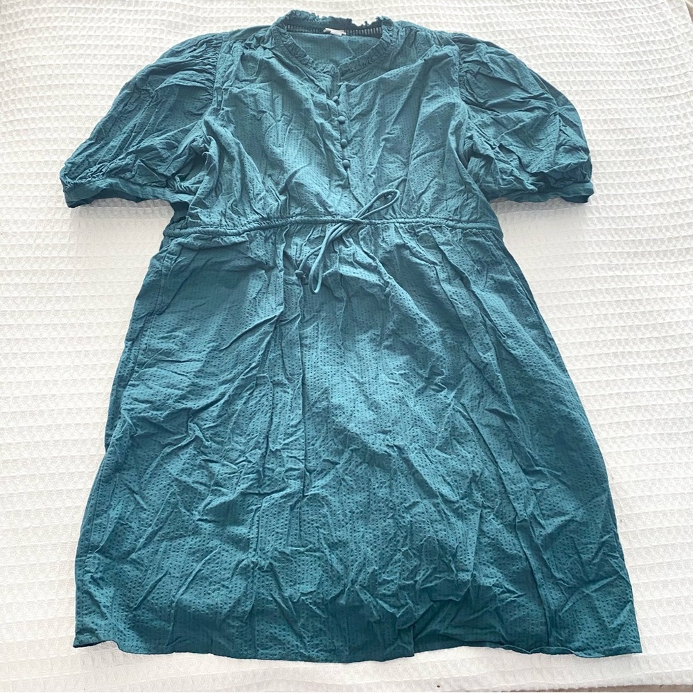 a new day teal short puff sleeve tie waist dress size XL